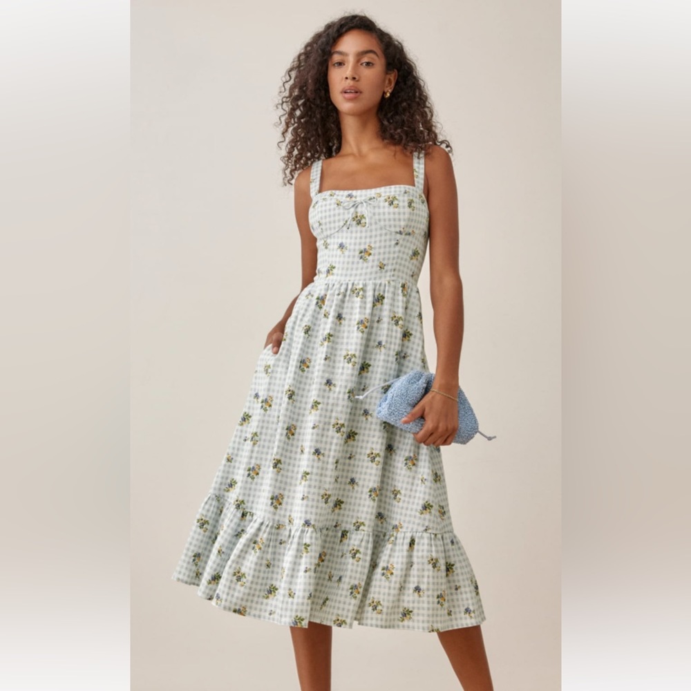 Reformation Maegan linen dress in Al Fresco size 12